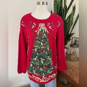 Vintage Fruit‎ Floral Christmas Sweater Embroidered Tree chunky medium